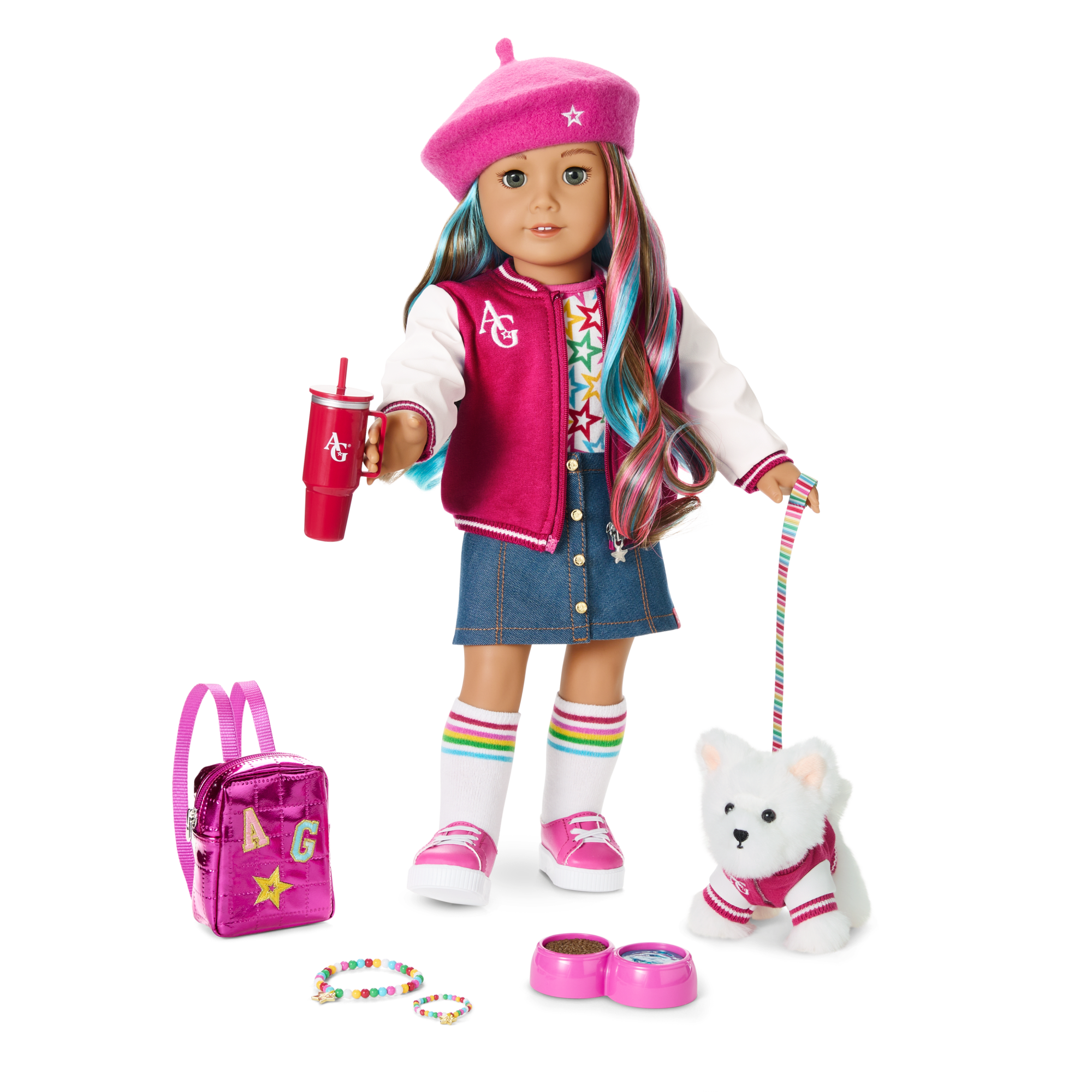 Truly Me 18-Inch Doll #101, Puppy, Mini Backpack & Accessories Ag Star Squad Bundle